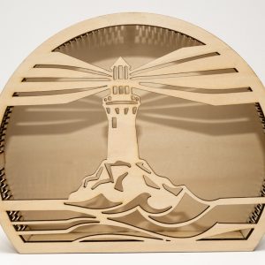 Lanterne décorative en bois découpé Phare Lune
