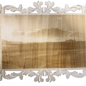 Gravure photo sur bois – Vue du Fort Brescou depuis la plage du Grau d’Agde