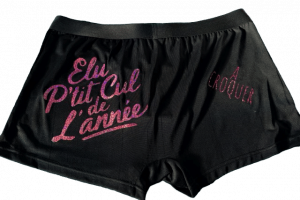 Caleçon pour Homme Satin noir « rose pailleté »