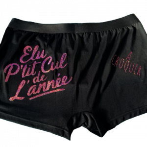 Caleçon pour Homme Satin noir « rose pailleté »