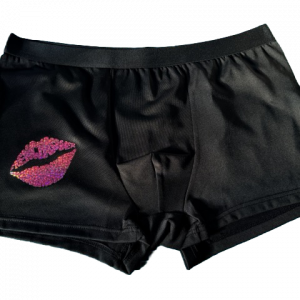 Caleçon pour Homme Satin noir « rose pailleté »