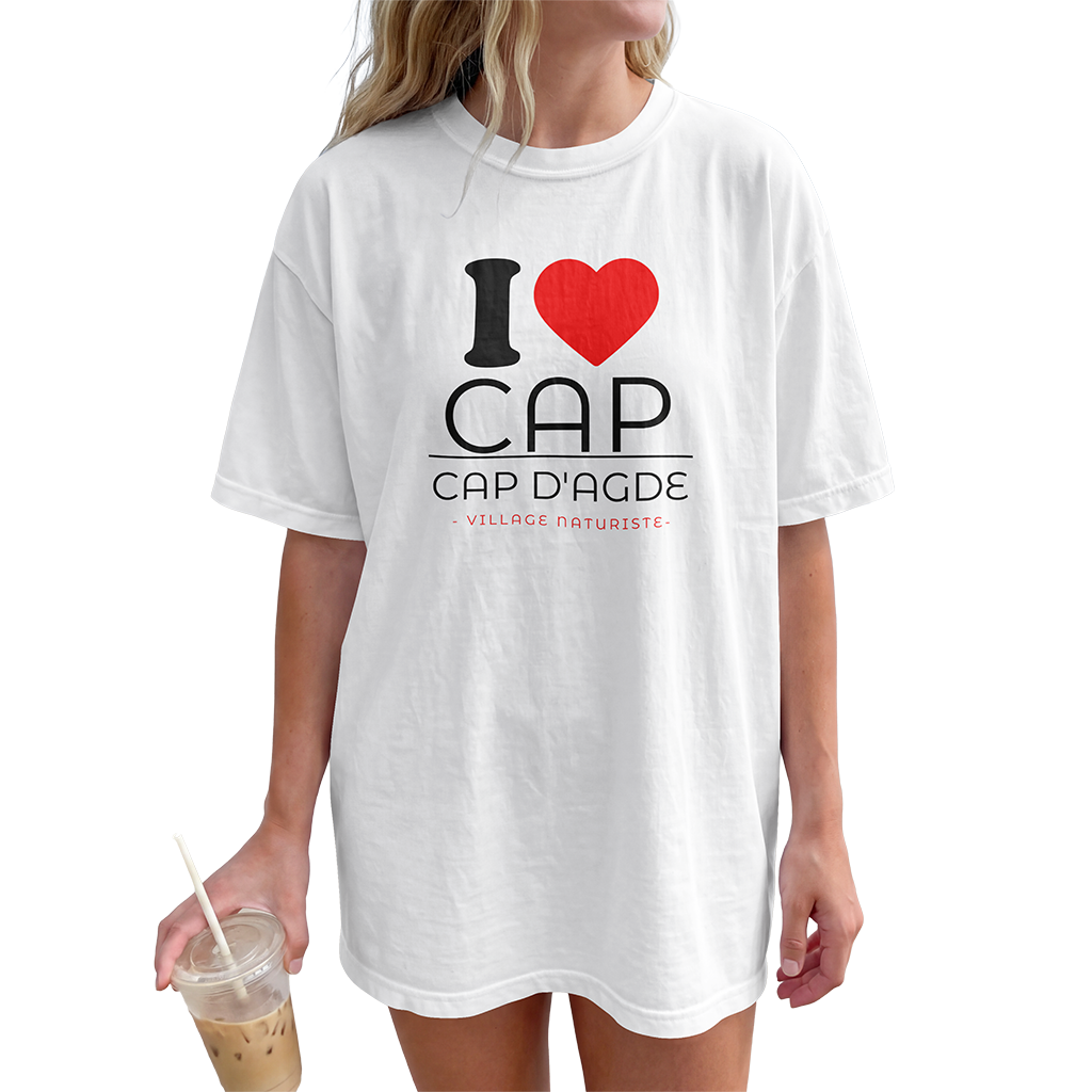 T-shirt I love cap d'agde blanc sur femme blonde